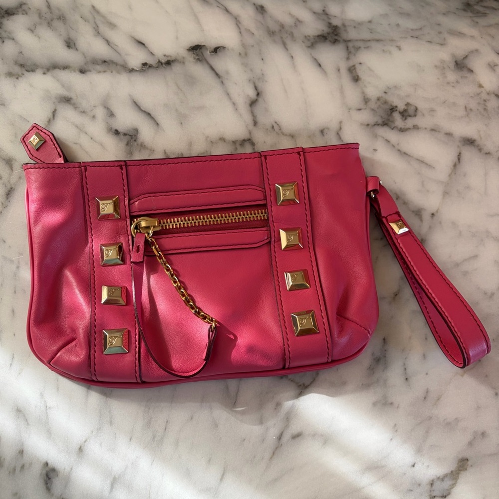 Vintage Temperely London Pink Gold Hardware Leather Wristlet